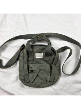 BILLABONG Take It Gray Crossbody Bag Small Cotton Canvas Shoulder Tote Zip